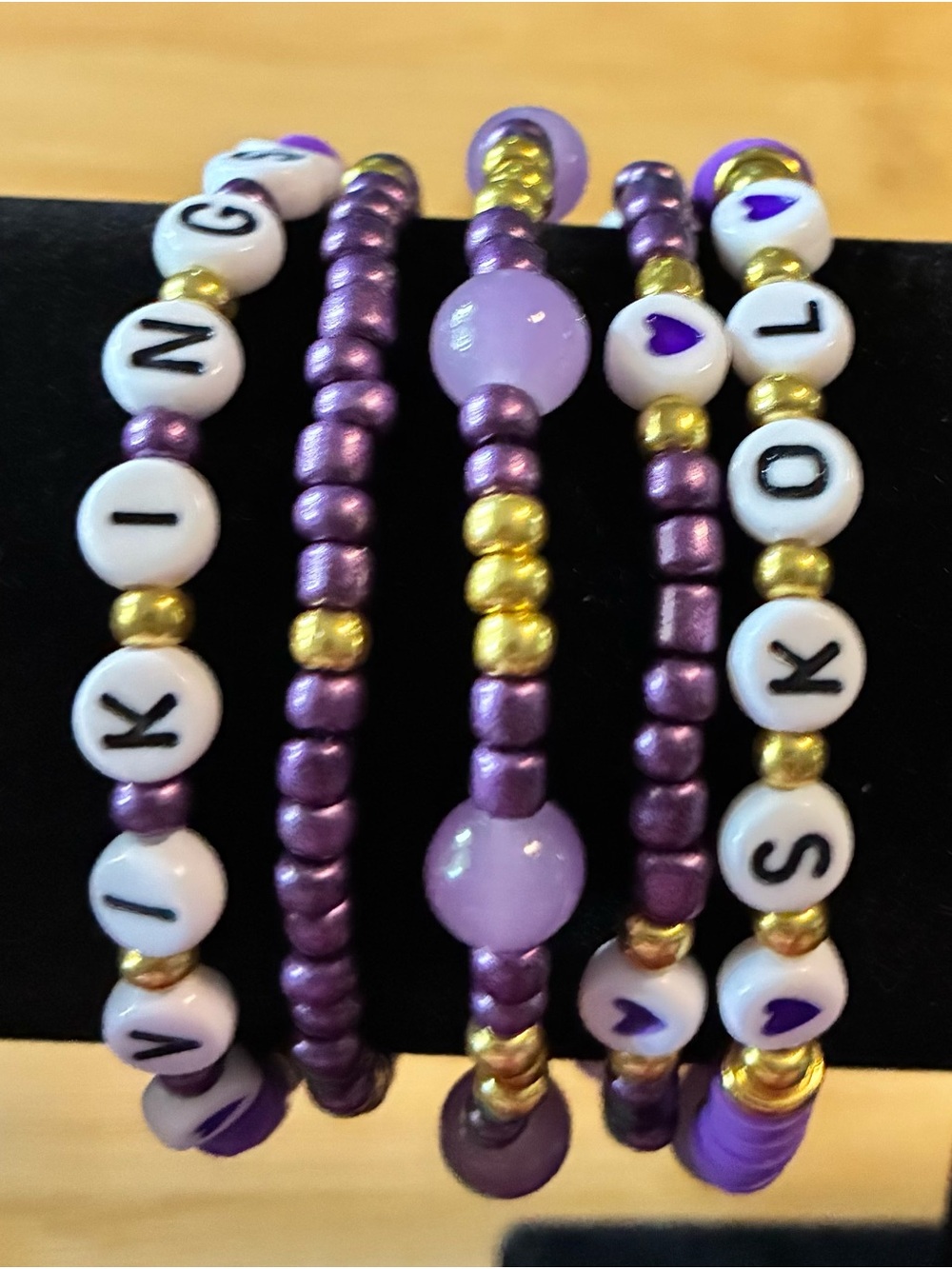 Vikings Purple & Gold Beaded Stretch Bracelet Stack - Picture 4 of 4